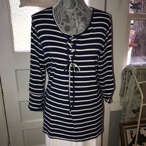 Navy/white striped knit top